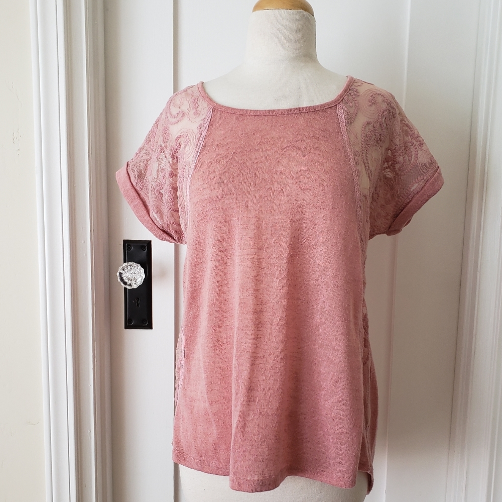 Blush pink top with lace detailing